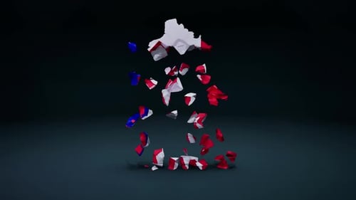 Shattered France Map Assembling with Flag Colors Animation