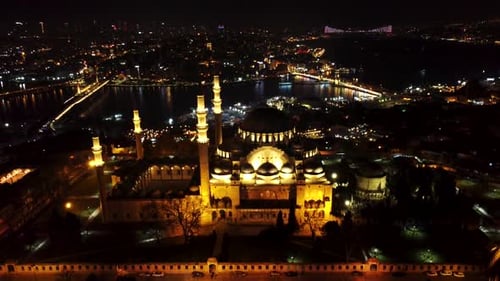 Süleymaniye Mosque, Lights at Night, Istanbul Turkey, Taksim, Rising Up, Timelapse, City Lights at N