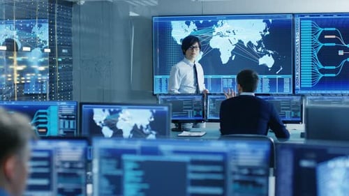 Data Analysis Team Examining Global Network Security