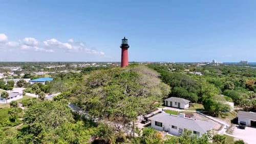 Aerial push in Jupiter Inlet Lighthouse, Jupiter Florida