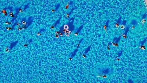 Aerial view of a water park, people having fun in a water park