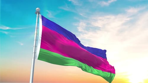 Realistic Flag Waving Animation with Blue Magenta Green Stripes