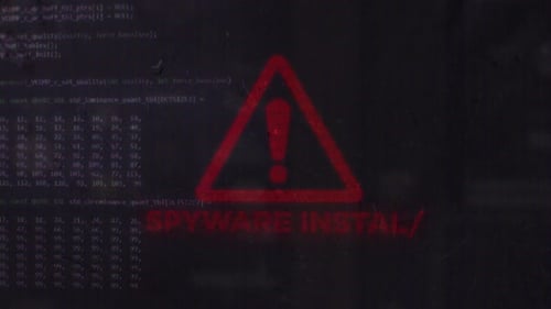 Digital Glitch Spyware Warning Opener with Code Background