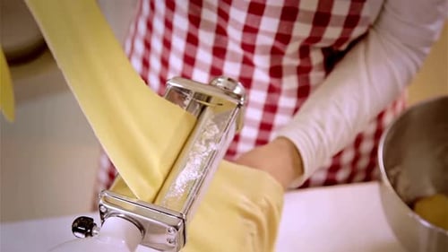 Making Pasta: Shaping Dough with Pasta Machine at Home