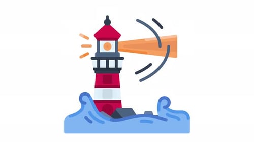Animated Lighthouse Icon with Rotating Light and Waves