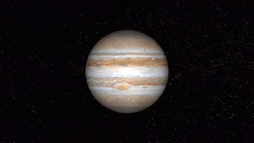Realistic Jupiter planet Rotates on space or galaxy and stars milky way, Animation of Jupiter. 1174