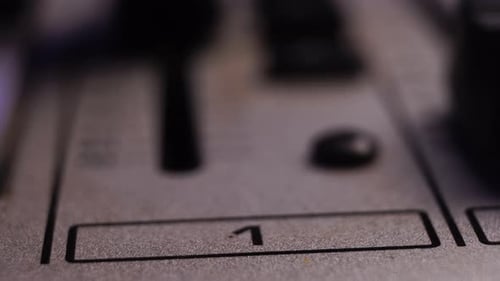 Channel 1 on Mixing Console, Moving Fader Up and Increasing Sound Volume, Close Up
