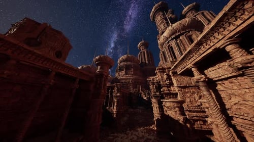 The Night Sky is Filled with Stars Above a Castle