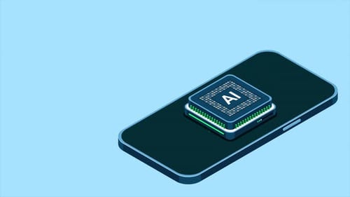 Isometric smartphone with AI animation. Artificial intelligence and smartphone concept. Smartphone