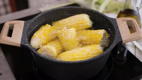 Ears of Corn Boiling in Water