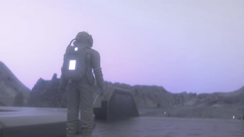 Astronaut Exploring Desolate Alien Planet Landscape