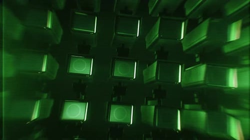 Futuristic Digital Grid of Green Cubes Background Animation