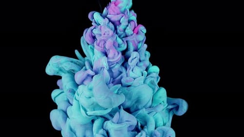Pink And Blue Ink Cloud Collision Paint Mixing In Water Slow Motion Black Background Abstract Motion