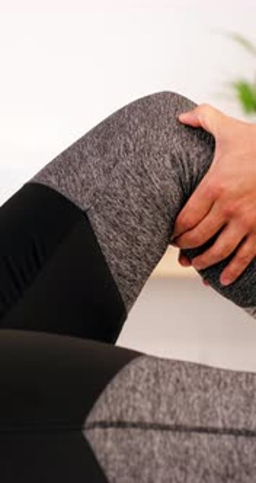 Physiotherapy, hands and knee massage for rehabilitation, recovery or joint injury for help