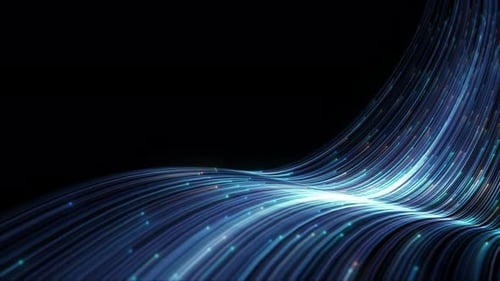 Abstract Flowing Digital Lines and Glowing Particles Background