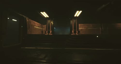 Dark Corridor with Fluorescent Lights in Futuristic Setting