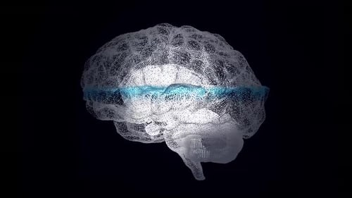 Futuristic Wireframe Brain Scan with Blue Light Activity