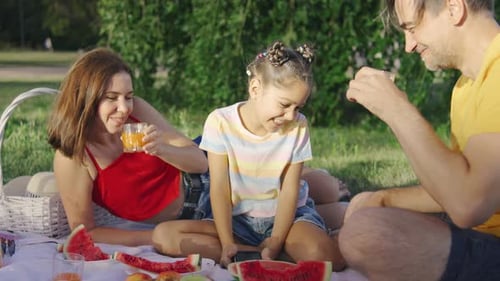 Happy Family Enjoying Picnic in Sunny Park