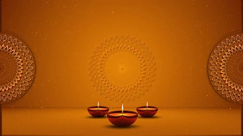 Diwali Festival Background with Decorative Lamps and Mandala Patterns