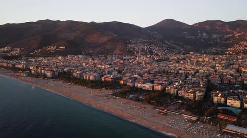 Awesome aerial view of Alanya in Turkey an sunset