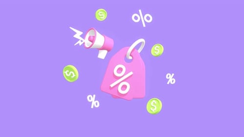 3D Megaphone Price Tag and Coins for Sales Promotion