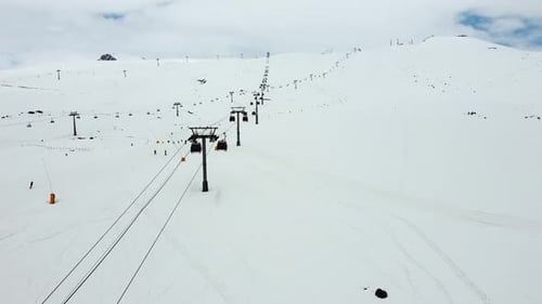 Gondolas in the ski resort aerial view