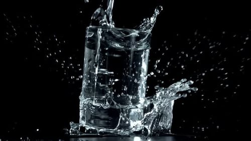 Wodka in einem Glas fällt auf den Tisch, gefilmt mit einer Hochgeschwindigkeitskamera mit 1000 Bildern pro Sekunde