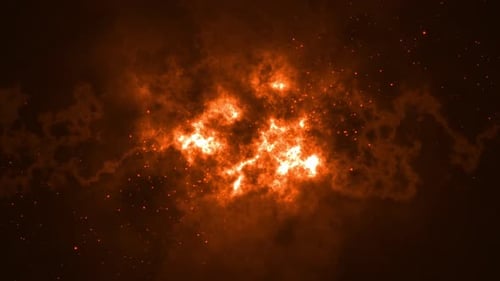 Burning red hot sparks rise from large fire seamless loop