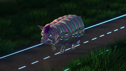 Glühendes Wildschwein läuft auf der Straße