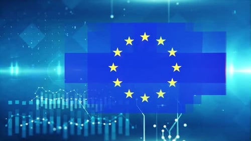 Flagge der Europäischen Union auf wirtschaftlichem Hintergrund und Grafik