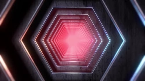 Metallic Hexagonal Tunnel With Red Light