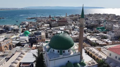 Aerial video over the old city of Acre in northern Israel