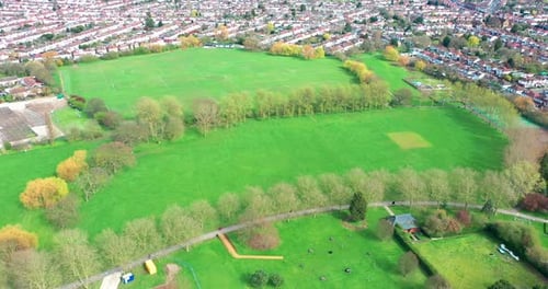 Aerial view of park in a residential area