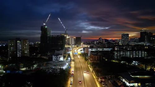 Aerial view sunset at Jalan Sultan Azlan Shah, Penang
