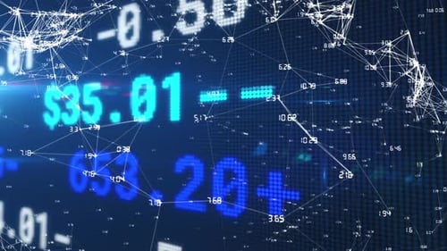 Animation of stock exchange financial data processing with network of connections