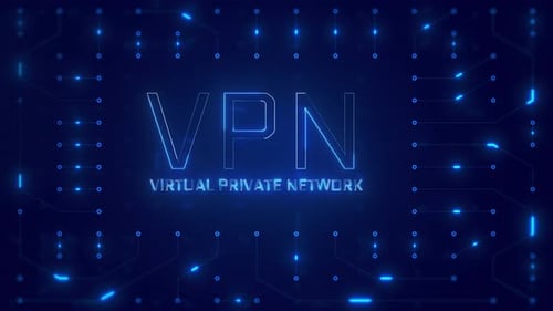 VPN Word Text with neon circuit board design or computer semiconductor design