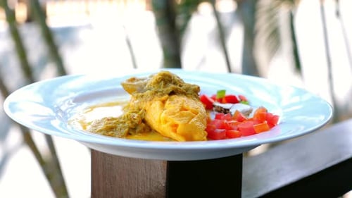 Vegetarian Omelette with Tomatoes and Green Herbs