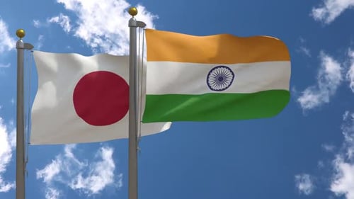Japan Flag Vs India Flag On Flagpole