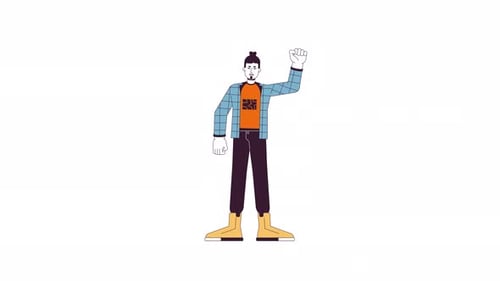 Flat Design Animated Man with Raised Fist