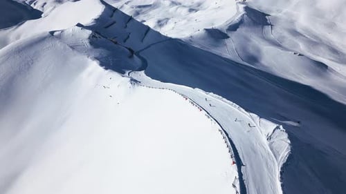 Winter Ski Resort on Snowy Mountain Aerial View