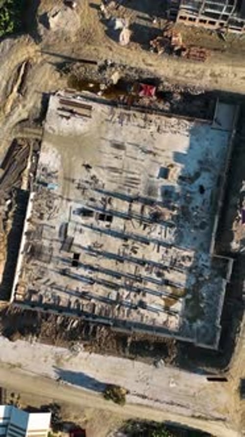 Vertical Video Aerial View Construction Site Work on Site