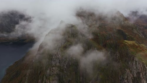 Epic Aerial Journey Overflight of Lofoten's Mountainside Revealing Norway Steep Peaks