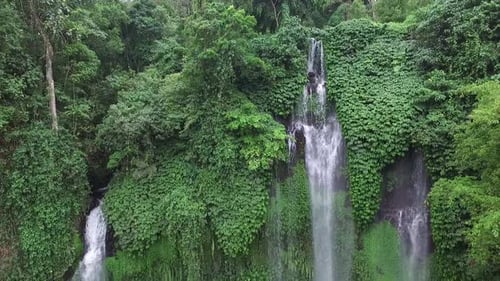 Aerial shot of Sekumpul waterfall. Drone shot.