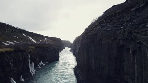 Drone Shot of Gullfoss Waterfall Canyon