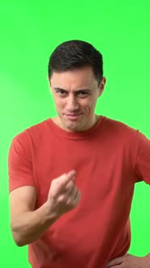 Man Doing Beckoning Hand Gesture in Studio