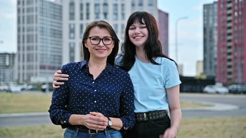 Portrait Mature Mother and Daughter Teenager 1920 Years Old Outdoor
