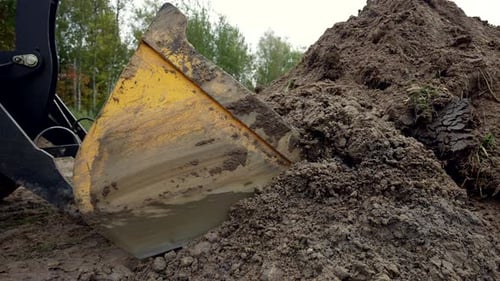 Loader Tractor Loading Ground Closeup View of Bucket Professional Building Machinery