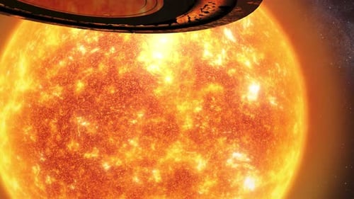 Massive Flying saucer flying towards the sun,4K