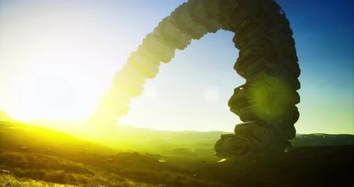 Un mystérieux vaisseau extraterrestre émerge de l'horizon lumineux dans un paysage vibrant