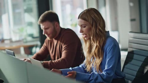 Professional Team Working Corporate Office Workspace Closeup Business Managers